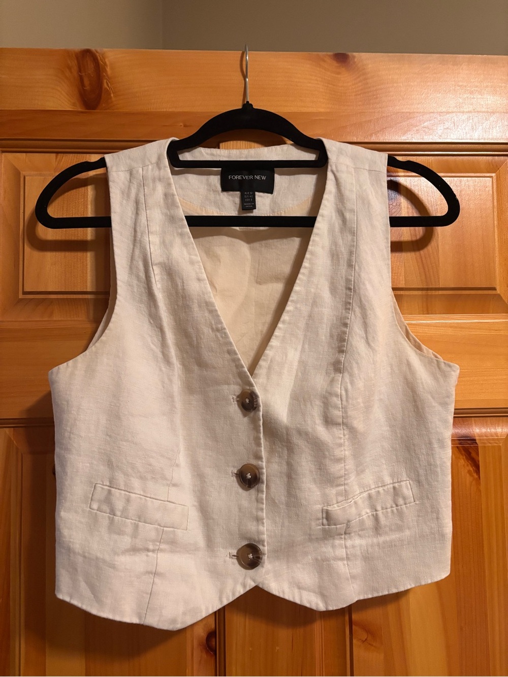 Forever New White Linen-Blend Button Front Vest
